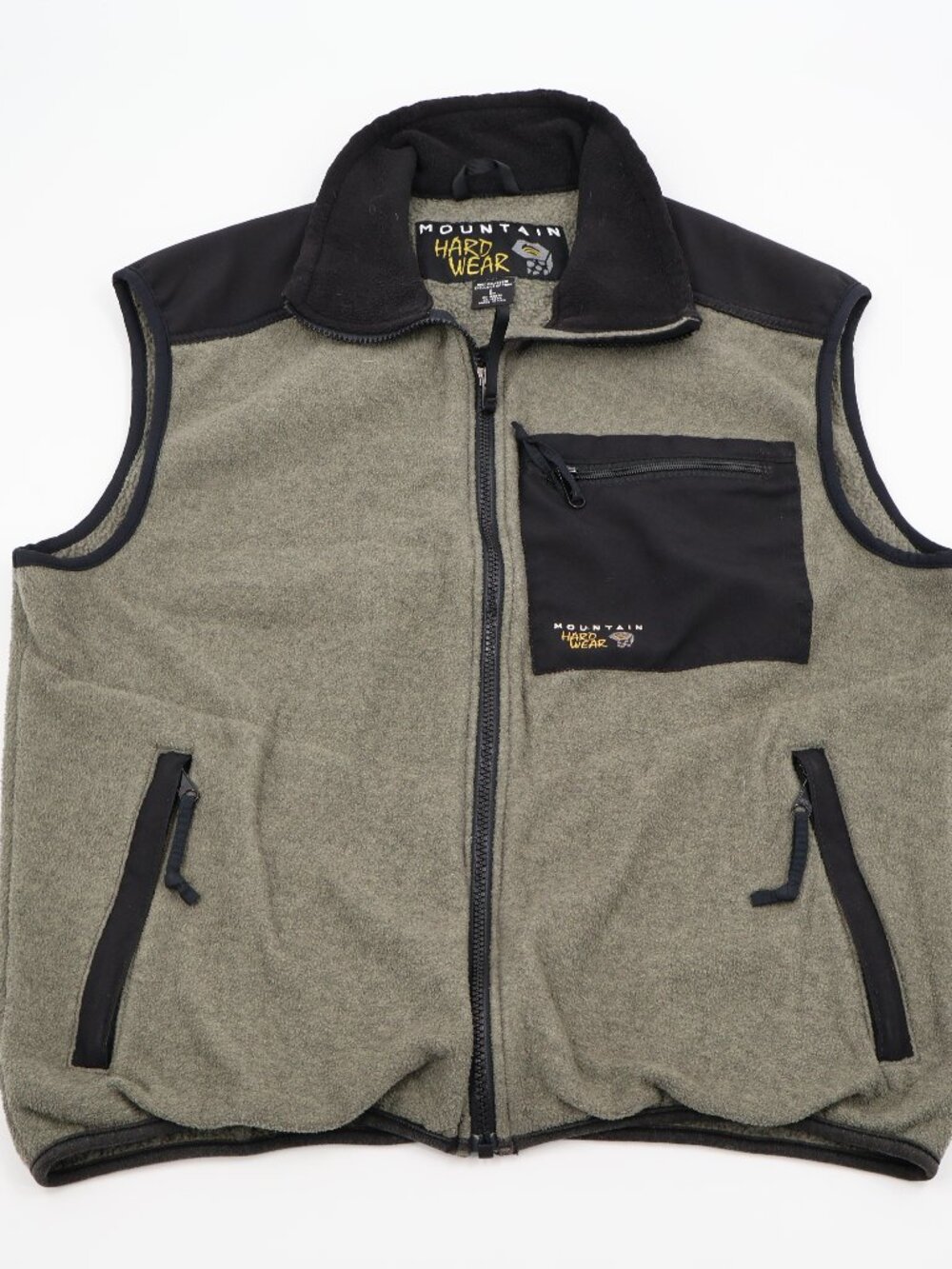 Mountain Hardwear Fleece Vest Mens Large Olive Green Black Full Zip Made in USA